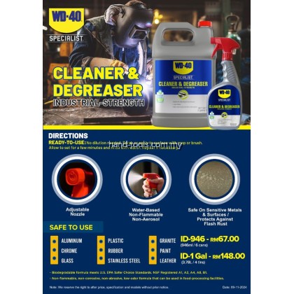 CLAENER & DEGREASER INDUSTRIAL-STRENGHT 946ml, 1 Gallon WD40 CLAENER & DEGREASER INDUSTRIAL-STRENGHT 946ml, 1 Gallon WD40